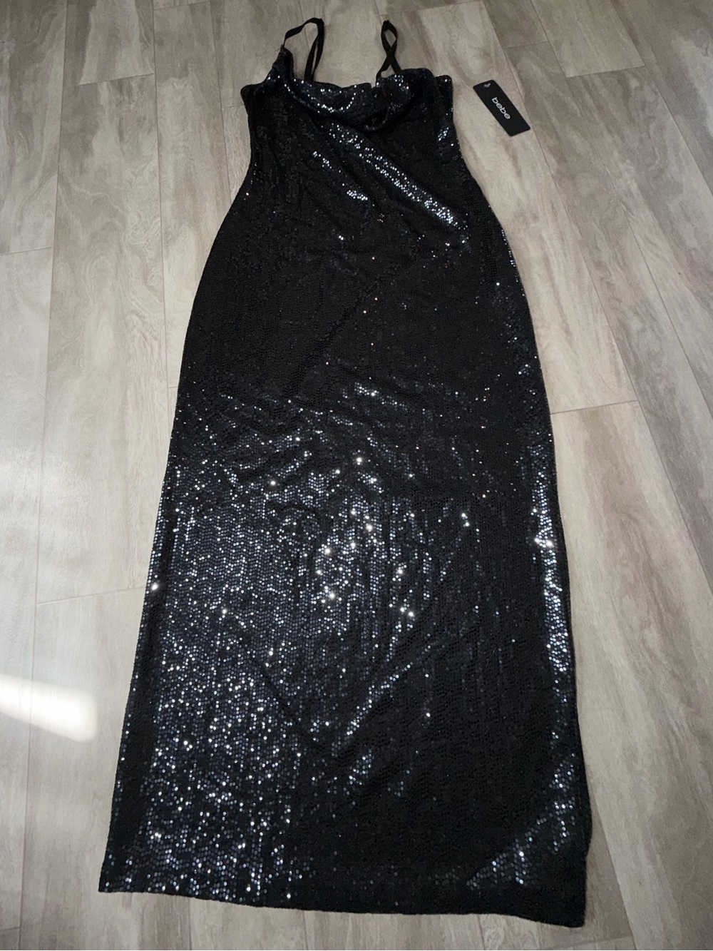 Blue Sequin Slip Dress with Cowl Neck